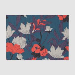 Papel De Seda Estampado de flores azul y rojo elegante