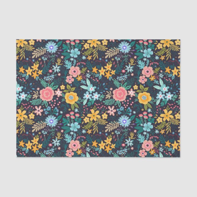 Papel De Seda Estampado de flores colorido lindo (Anverso)