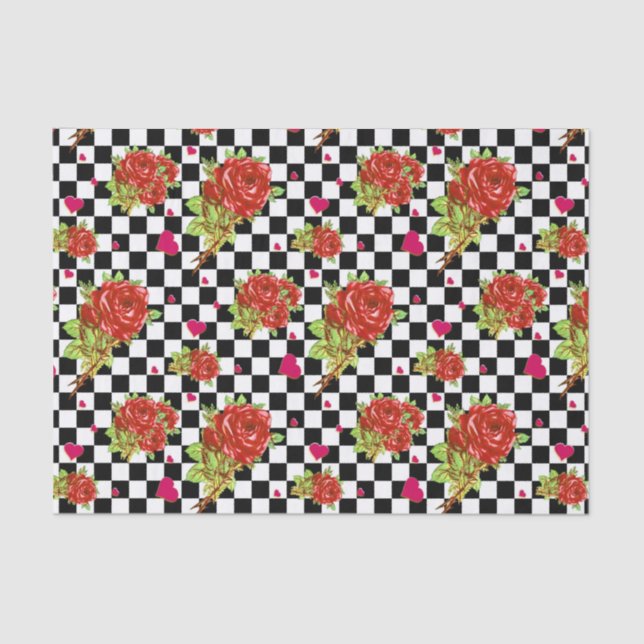 Papel De Seda Estampado de flores de los rosas rojos en (Anverso)