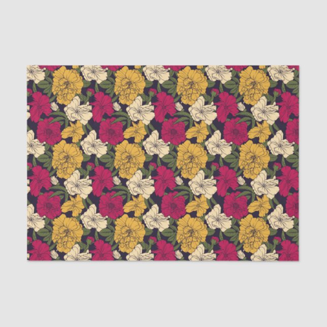 Papel De Seda Estampado de flores elegante (Anverso)