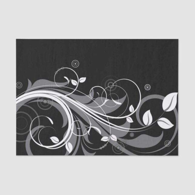 Papel De Seda Estampado de flores gris en negro (Anverso)