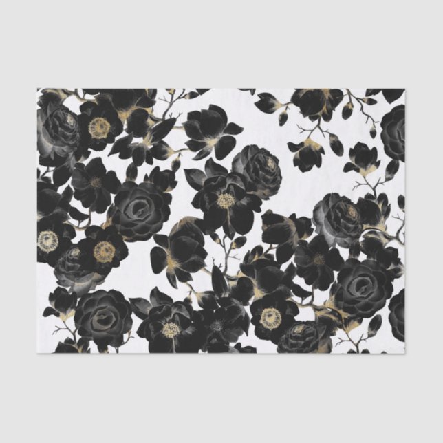 Papel De Seda Estampado de flores negro elegante moderno del (Anverso)