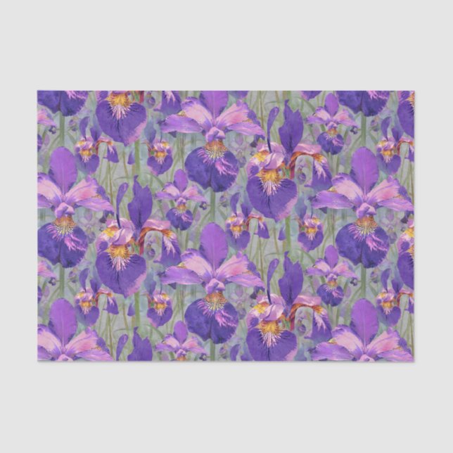 Papel De Seda Estampado de flores púrpura del iris (Anverso)