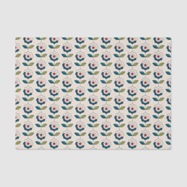 Papel De Seda Estampado de flores retro de la turquesa (Anverso)