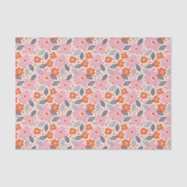 Papel De Seda Estampado de flores retro lindo (Anverso)