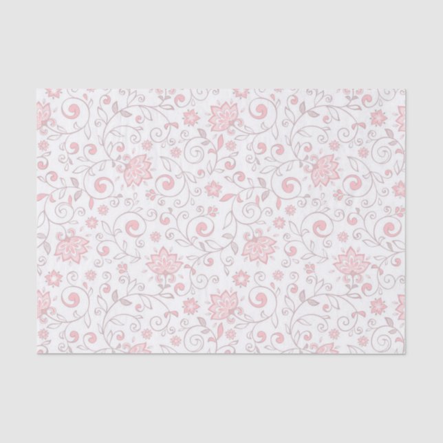 Papel De Seda Estampado de flores rosa claro elegante (Anverso)