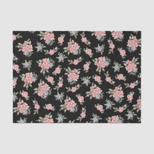 Papel De Seda Estampado de flores rosado bonito en negro