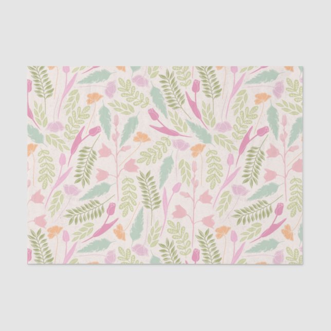 Papel De Seda Estampado de flores verde rosado del bohemio de la (Anverso)