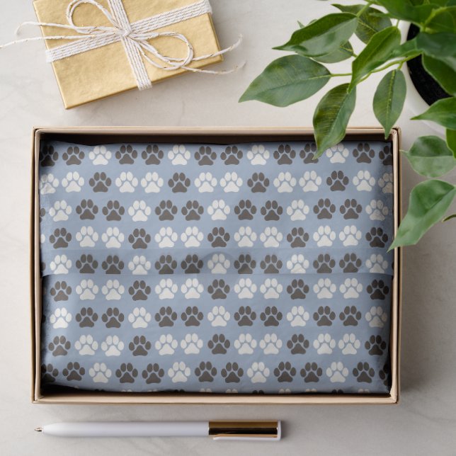 Papel De Seda Estampado de Huella de Pata Plata Azul (Regalo )