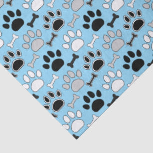 Papel De Seda Estampado de huellas de patas de perro y huesos Az