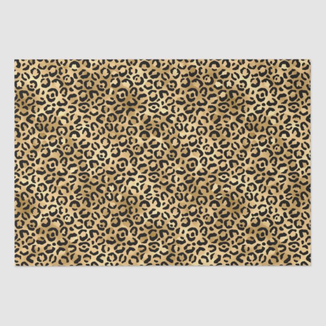 Papel De Seda Estampado de leopardo guepardo de oro negro  (Anverso)
