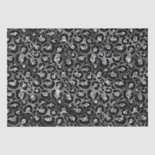 Papel De Seda Estampado de leopardo negro y gris plateado