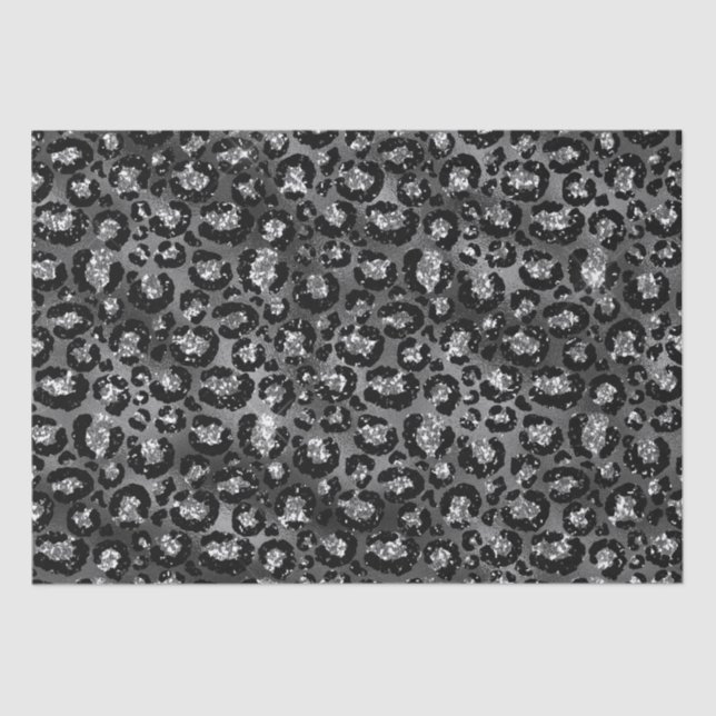 Papel De Seda Estampado de leopardo negro y gris plateado (Anverso)