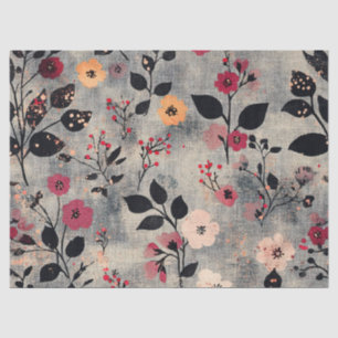 Papel De Seda Estampado de lino floral rosa rústico (3)