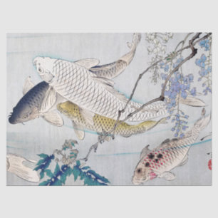 Papel De Seda Estampado de pez koi y glicinia púrpura de chinois