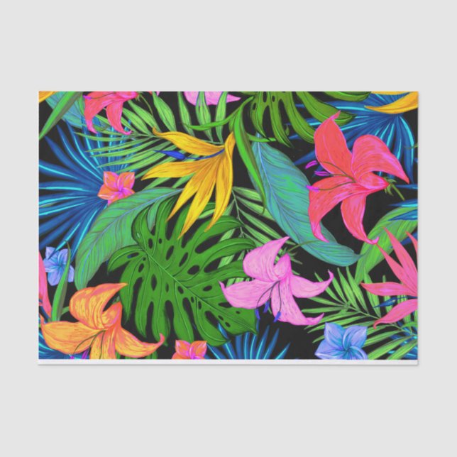Papel De Seda Estampado de plores tropical hawaiano (Anverso)
