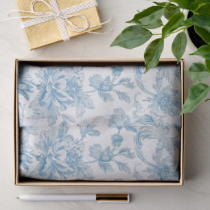 Papel De Seda Estampado floral azul Toile-de-jouy Chinoiseries