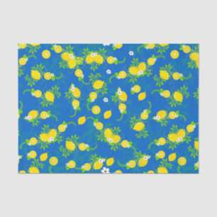 Papel De Seda Estampado floral de limones azules y amarillos ver