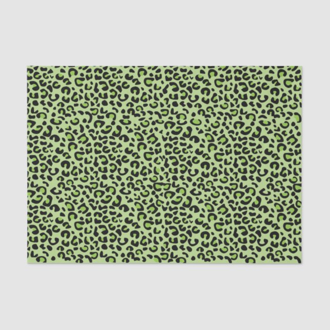 Papel De Seda Estampado leopardo de la verde lima y del negro (Anverso)