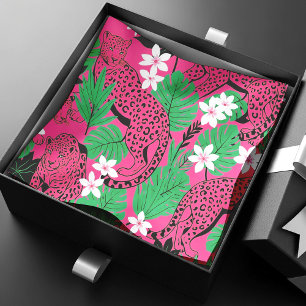 Papel De Seda Estampado Tropical Selvático Leopardo Rosa Brillan