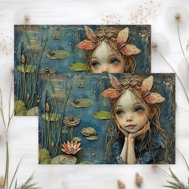 PAPEL DE SEDA ESTANQUE DE LIRIOS HADA DECOUPAGE (LILY POND FAIRY DECOUPAGE TISSUE PAPER)