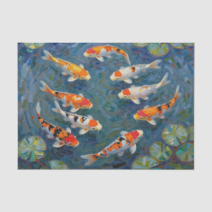 Papel De Seda Estanque Impresionista de Nenúfares con Peces Koi