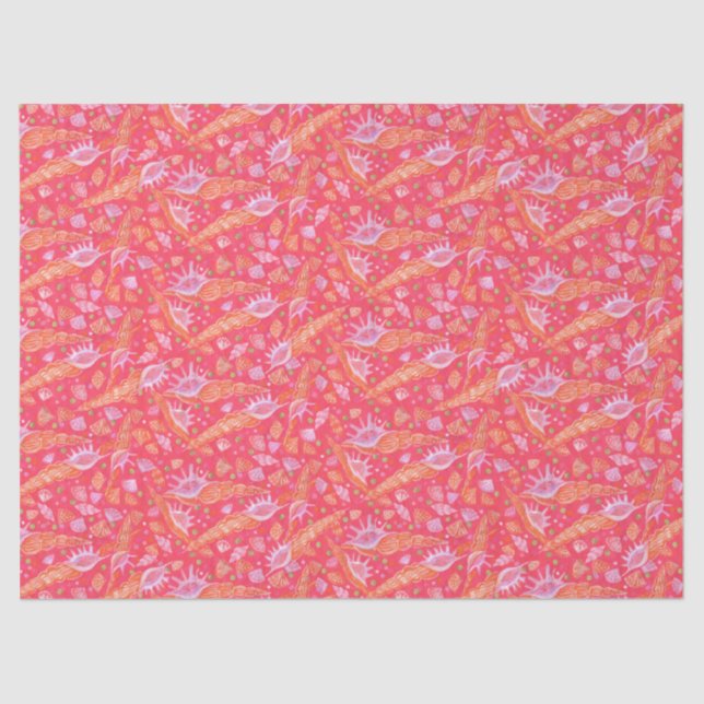 Papel De Seda Estanques de mar Mollusk Patrón Náutico Rojo (Anverso)