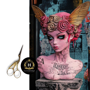 Papel De Seda Estatua de Gárgola Gótica Rosa Decoupage