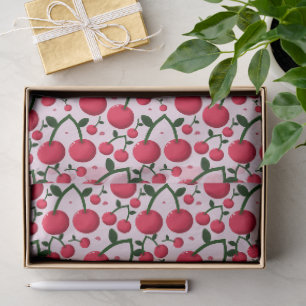 Papel De Seda Estética de Patrón de Cereza Adorable Cereza Roj