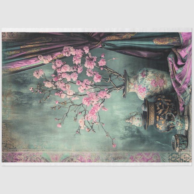 Papel De Seda Estética oriental Flor de cerezo rosa Vida útil (Anverso)