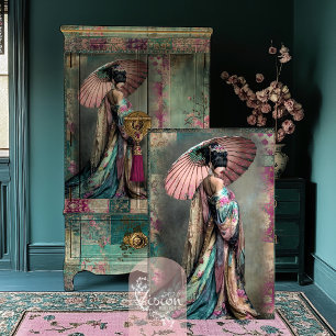 Papel De Seda Estética Oriental Retrato Elegante de Geisha