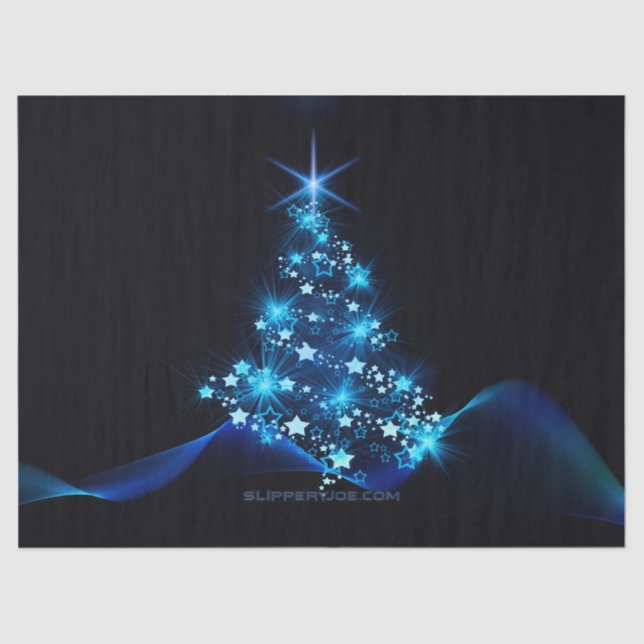 Papel De Seda estilizado árbol de Navidad SlipperyJoe azul brill (Anverso)