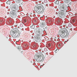 Papel De Seda Estilo de Arte Doodle Rosas Rosadas Corazones San