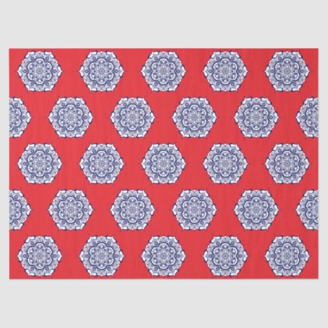 Papel De Seda Estilo de China azul con criaturas (Anverso)