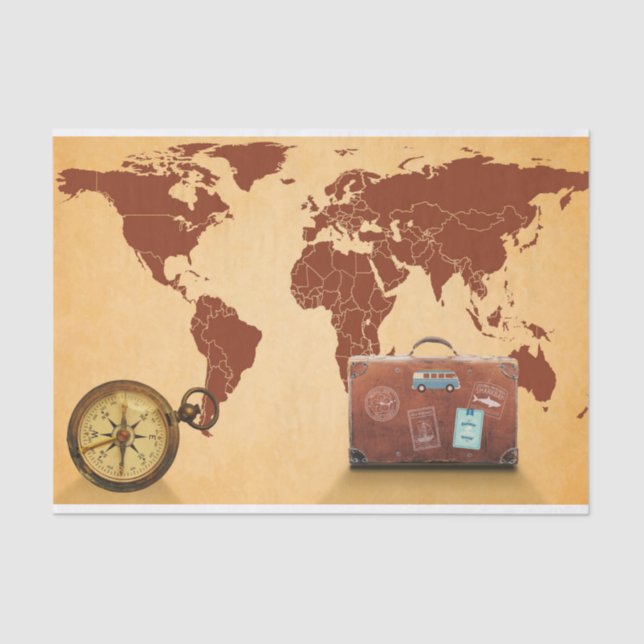 Papel De Seda Estilo de época, mapa de la impresión mundial (Anverso)