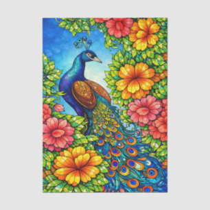 Papel De Seda Estilo de mosaico colorido floral pavo real decoup