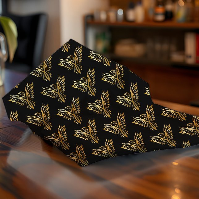 Papel De Seda Estilo de tatuaje tribal para aves Guay Black & Go (Black & gold Phoenix tissue paper with tribal bird design: bold wrap for rebels, rockers & bikers.)