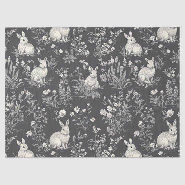 Papel De Seda Estilo de Toile Botánico de Conejo Negro Rústico (Anverso)