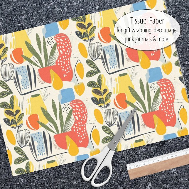 Papel De Seda Estilo Fuavismo Colores vibrantes Jardín Pot (Tissue paper for gift wrap and decoupage)