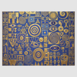 Papel De Seda Estilo Klimt Azul+Oro Renacimiento Egipcio
