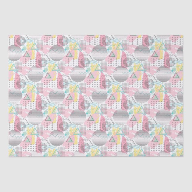 Papel De Seda Estilo Memphis Blanco Rosa Ochenta Retro Elegante (Anverso)