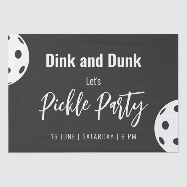 Papel De Seda Estilo Retro Neon Black Themed Pickleball Cumpleañ (Anverso)