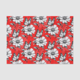 Papel De Seda Estilo Rojo De Moda De Mariposa En Patrón De Flor