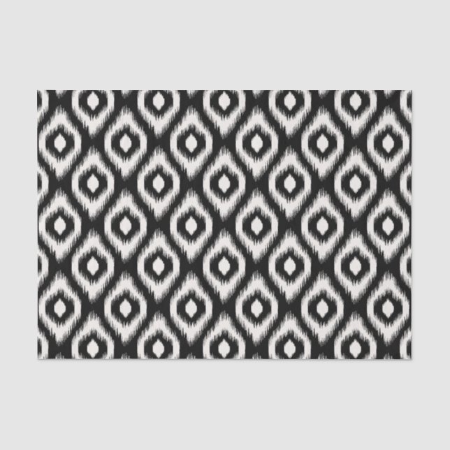 Papel De Seda Estiloso patrón Ikat de diamantes de marfil negro  (Anverso)