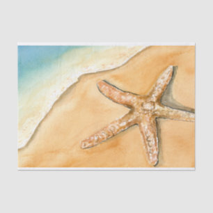 Papel De Seda Estrella de mar acuarela en la playa