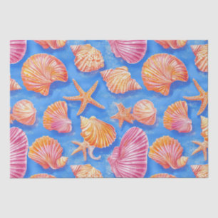 Papel De Seda Estrella de Mar Caracol Náutico en Naranja Magenta