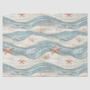 Papel De Seda Estrella de mar costera sobre patrón de ondas de a