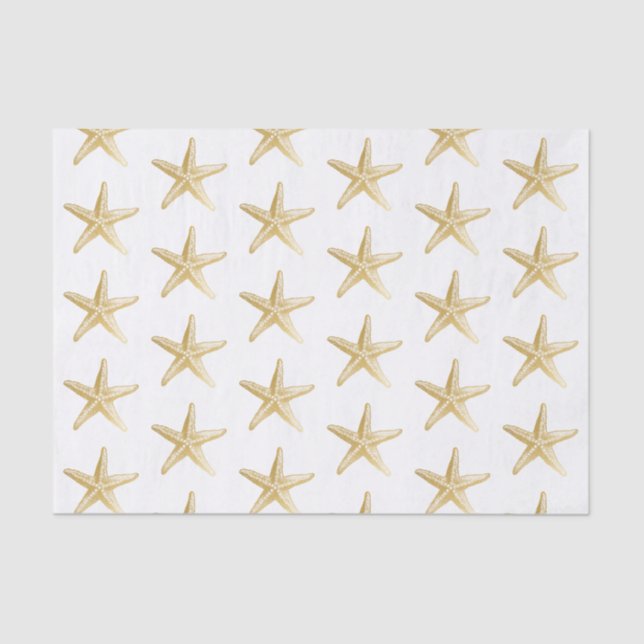 Papel De Seda Estrella de mar dorada tema costero (Anverso)