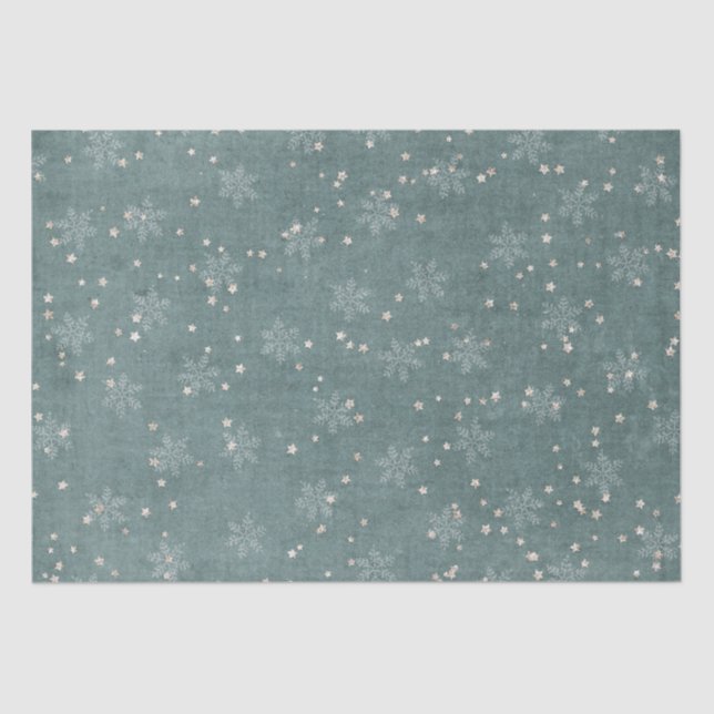 Papel De Seda Estrella de oro de Snowflake Estrella Verde azulad (Anverso)