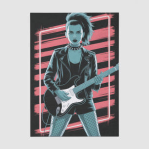 Papel De Seda Estrella de Rock Rebelde: Guitarrista Femenina en 